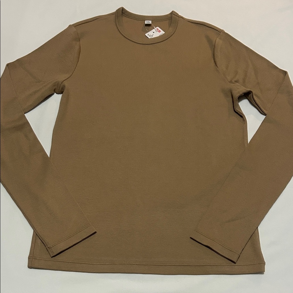 Uniqlo Women's Beige Long Sleeve Soft Ribbed T-Shirt M NWT